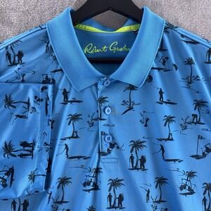 Robert Graham Polo Shirt Mens Size‎ Large Blue Golf  Palms Print Short Sleeve